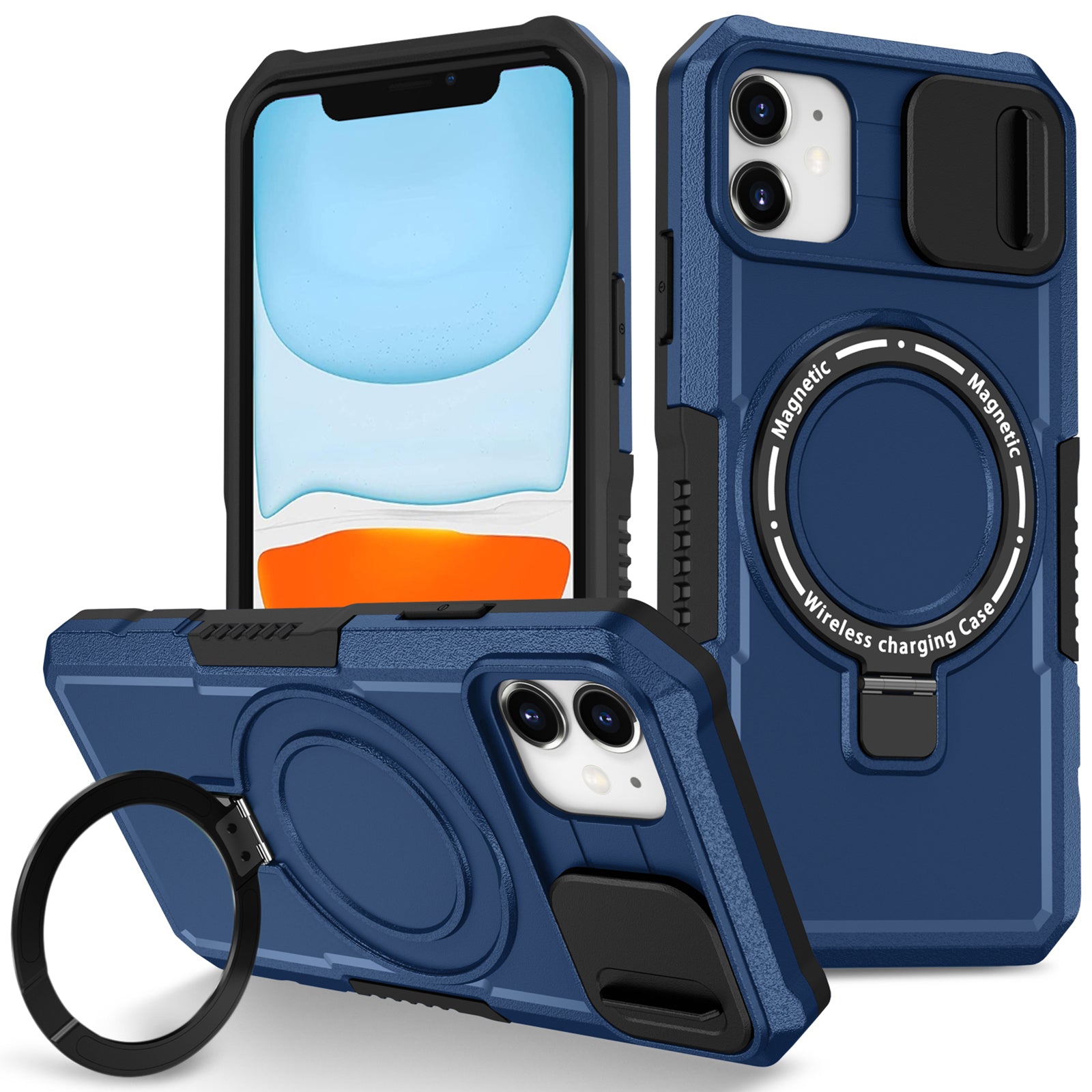For iPhone 11 Case Invisible Magnetic Kickstand PC+TPU Phone Shell Built-in Sliding Lens Cover For iPhone 11 Case Invisible Magnetic Kickstand PC+TPU Phone Shell Built-in Sliding Lens Cover